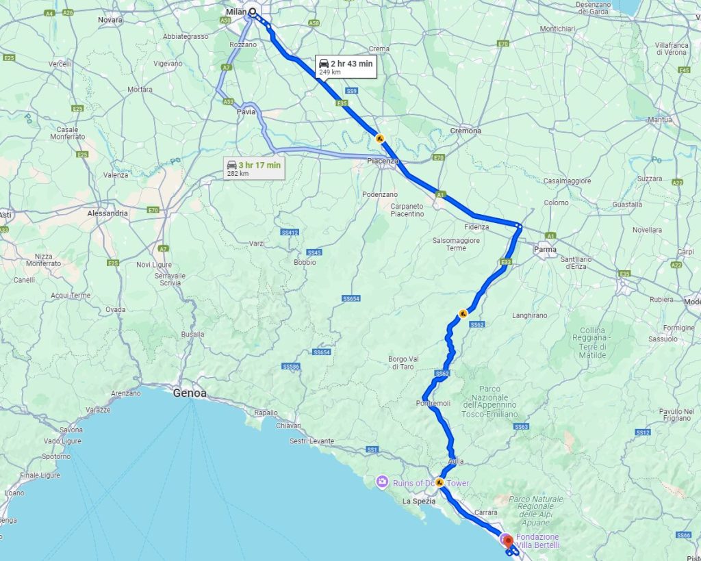 Milan to Forte dei Marmi road