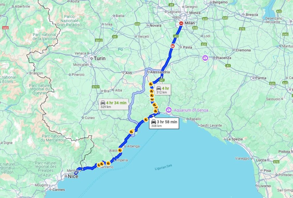 Milan to Monaco road